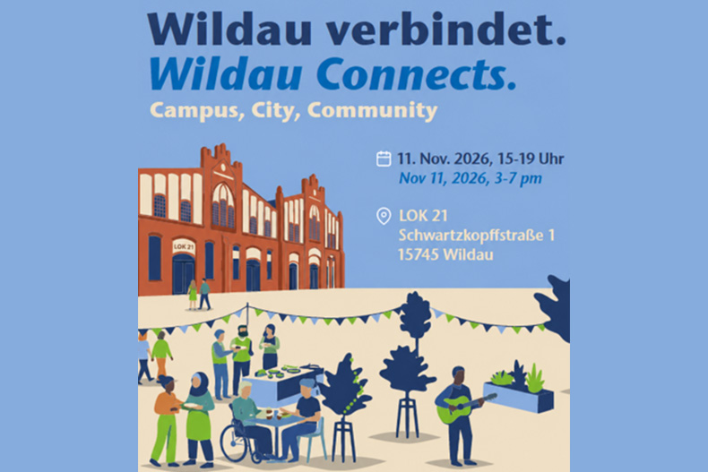 Wildau verbindet. Wildau Connecty. Campus. City. Community. 11. November 2026. 15 bis 19 Uhr.
